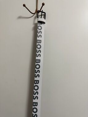 BOSS White Belt with Black Repeat Logo